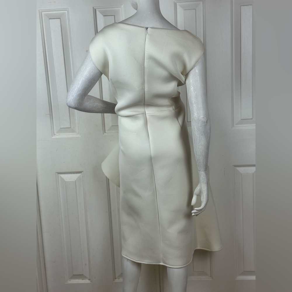 Terramina Cream Asymmetrical Sheath Dress V-Neck Flutter - Picture 16 of 16